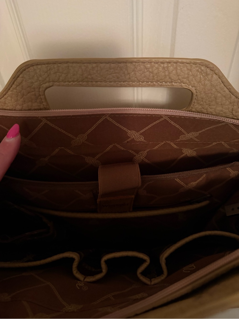 Wrangler Tan & Cream Spotted Cowhide Tote with Floral Trim - Picture 2 of 4